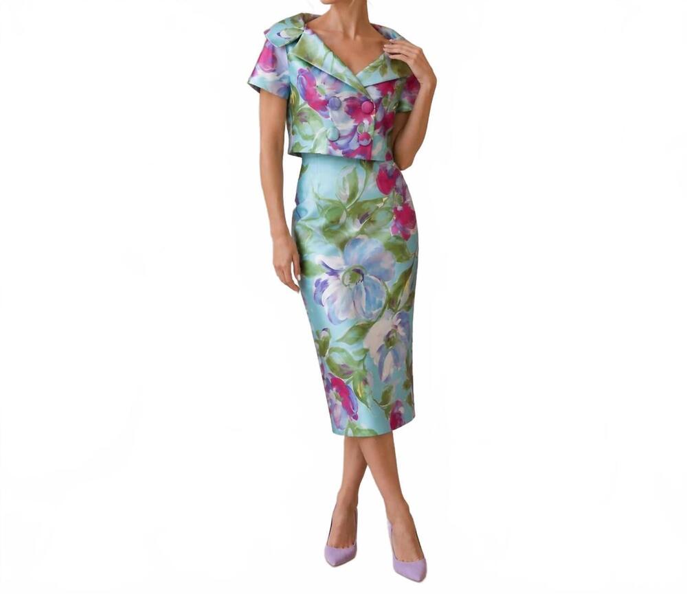 NEW MAISON ZOULIAS yvonni pencil midi skirt in ciel floral